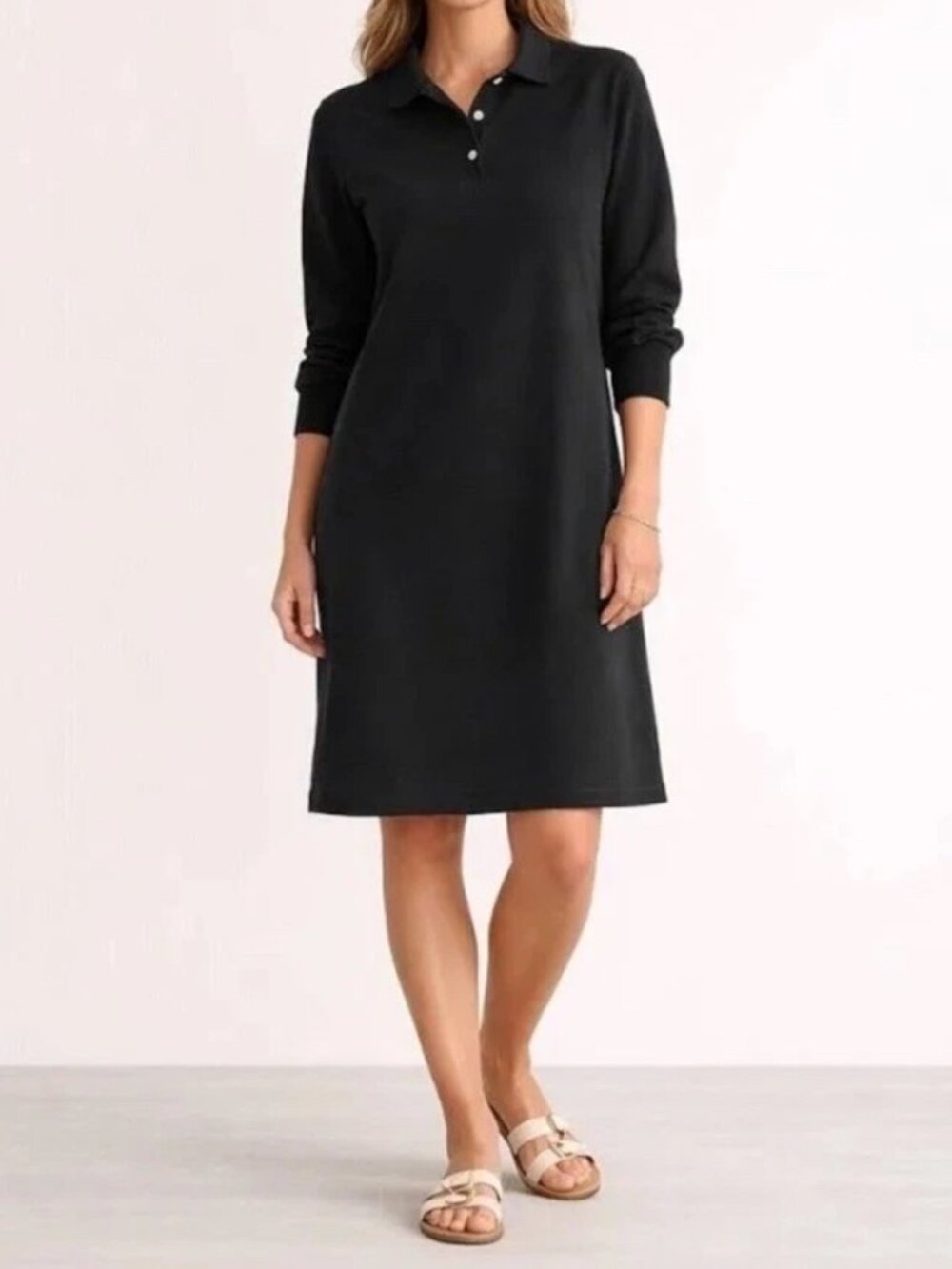 Tuckernuck Frances Long Sleeve Pique Polo Dress Pockets Small S Black NEW
